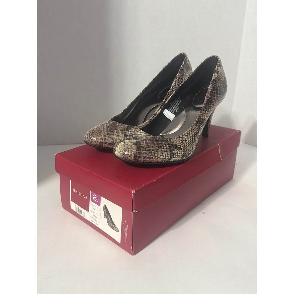 Merona Maye Snakeskin Print Pumps Grey Round Toe Stiletto Heels Size 8.5